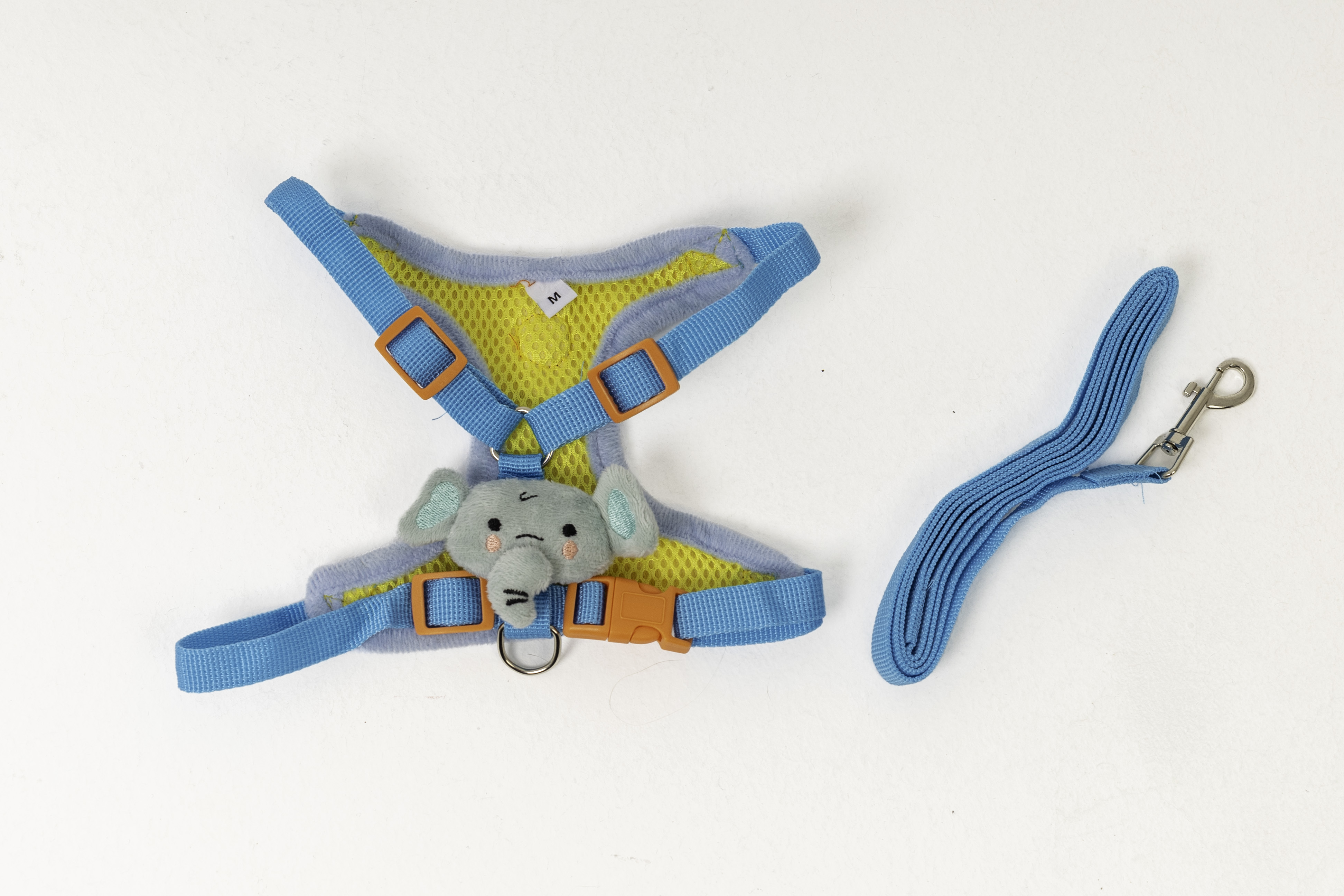 طقم صدرية "الفيل" أزرق وأصفر الكلاب الصغيرة مع مقود.